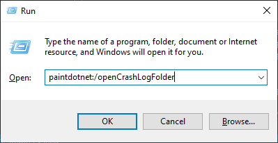 Paint.NET protocol > Open Crash Log