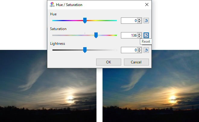 Adjustments > Hue / Saturation + Saturation adjustment