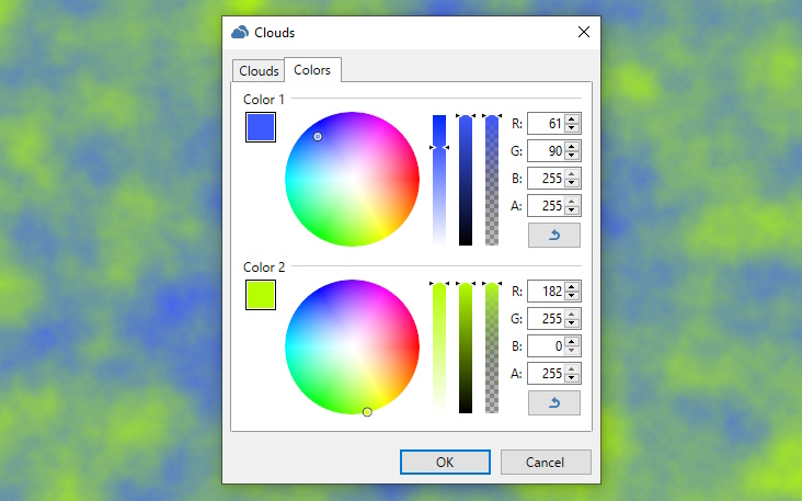 Effects > Render > Clouds (Colors tab)