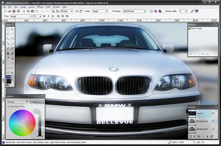 A BMW photo with combined effects applied in Paint.NET
