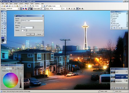 A Space Needle photo retouched in Paint.NET with the Clone Stamp